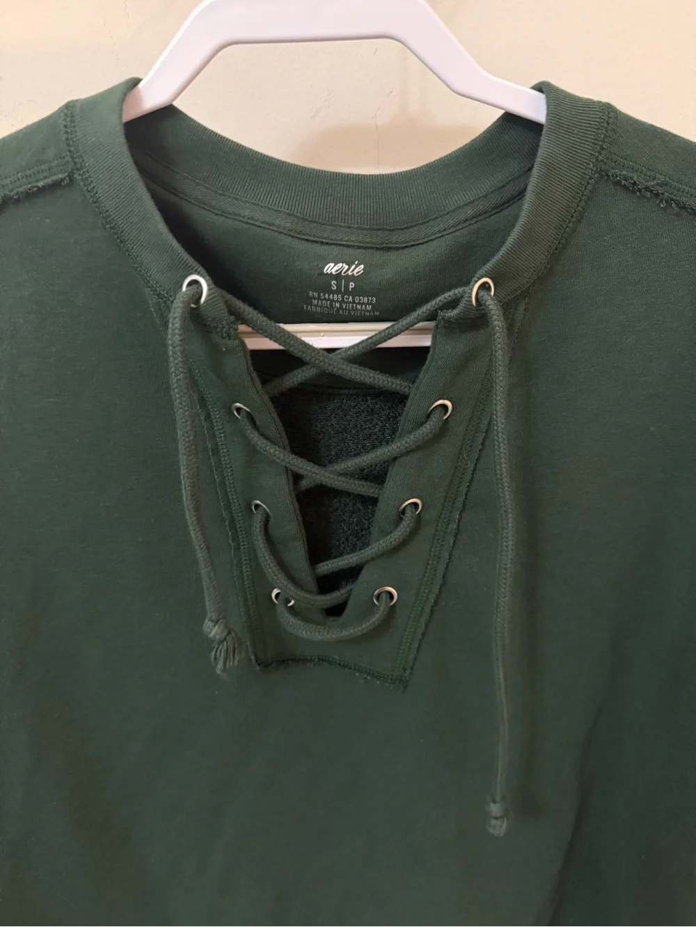 aerie Lace-Up Pullover Sweatshirt in Forest Green Size Small